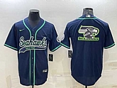 Men's Seattle Seahawks Navy Team Big Logo With Patch Cool Base Stitched Baseball Jersey,baseball caps,new era cap wholesale,wholesale hats